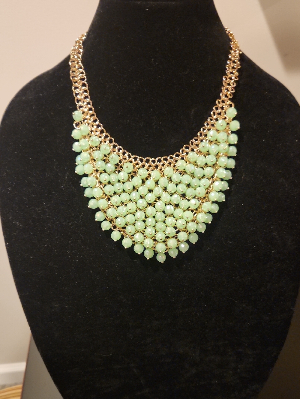 Natasha Gold Chain Statement Necklace with Mint Green Beads